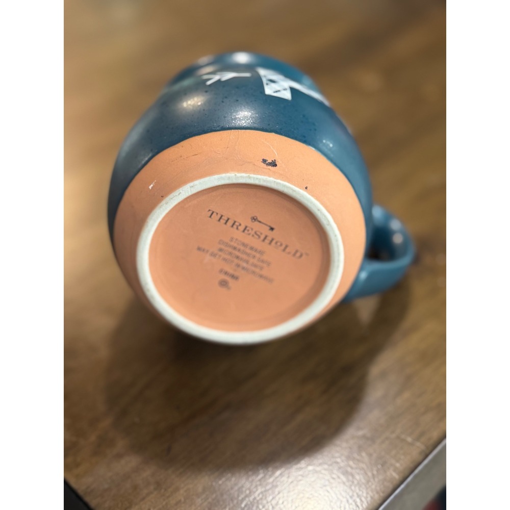 Threshold Teal Blue Stoneware Monogram P Coffee Mug Plaid Letter Arrow Speckled